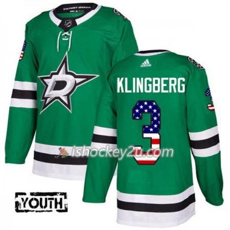Børn NHL Dallas Stars Trøje John Klingberg 3 Adidas 2017-2018 Gul Grøn USA Flag Fashion Authentic